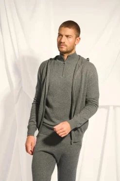 ELLIOT gilet col zippé capuche anthracite chiné