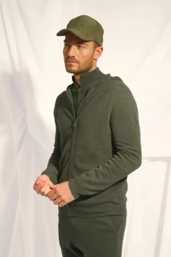 ELLIOT gilet col zippé capuche kaki chiné