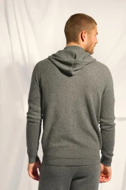 ELLIOT gilet col zippé capuche anthracite chiné