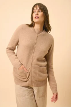 ERVIE gilet col mao camel chiné