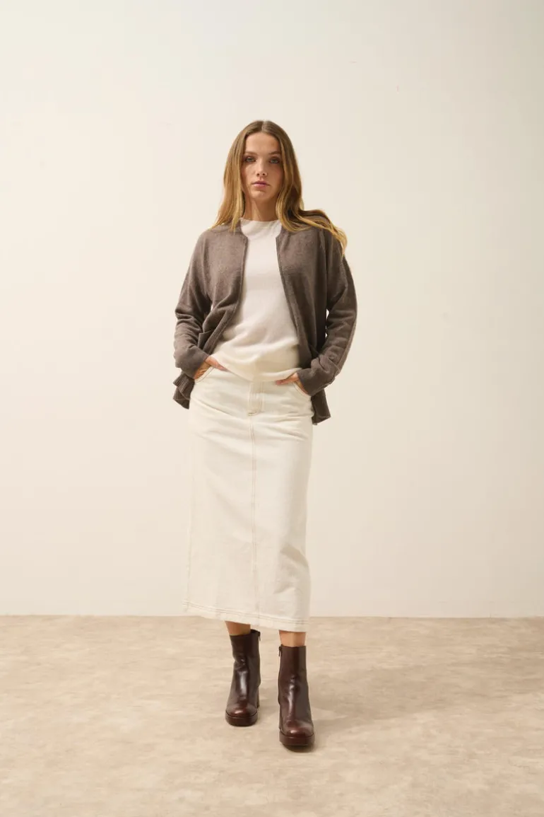 ERVIE gilet col mao taupe chiné