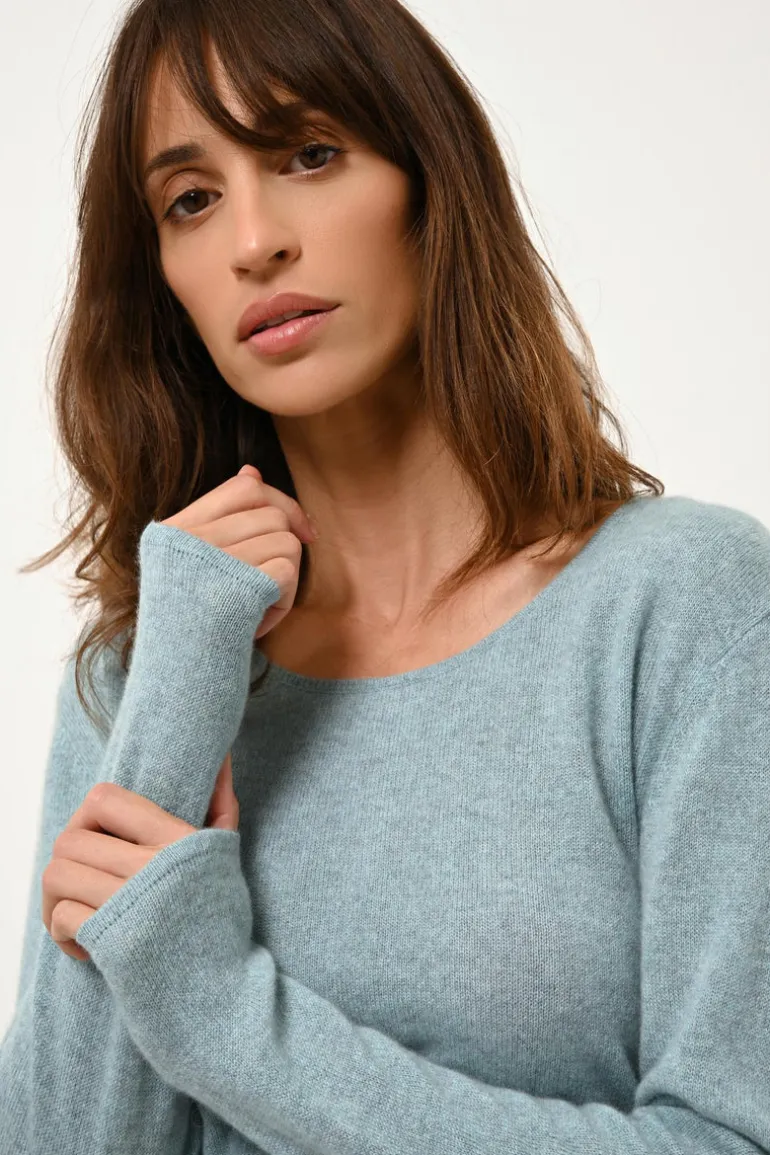 FIONA pull col bateau aqua chiné
