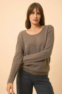 FIONA pull col bateau taupe chiné