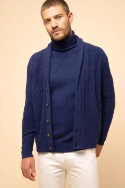GARMA veste col châle bleu nuit