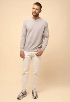 GUZMAN pull col tunisien gris clair chiné