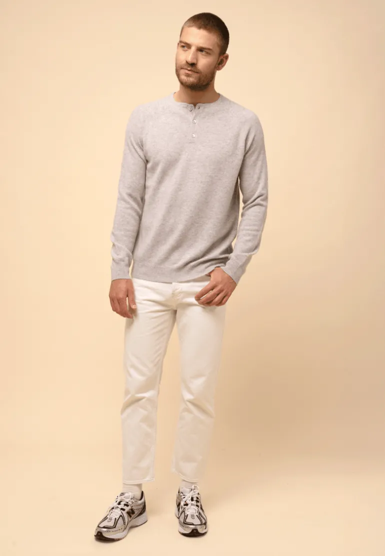 GUZMAN pull col tunisien gris clair chiné