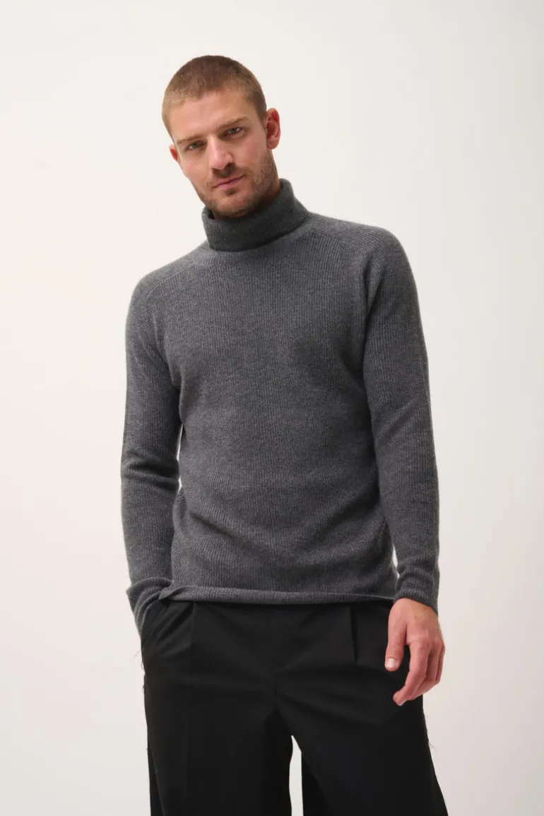 GYALWA pull col roulé anthracite chiné