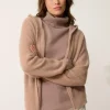HELGA gilet col zippé capuche camel chiné