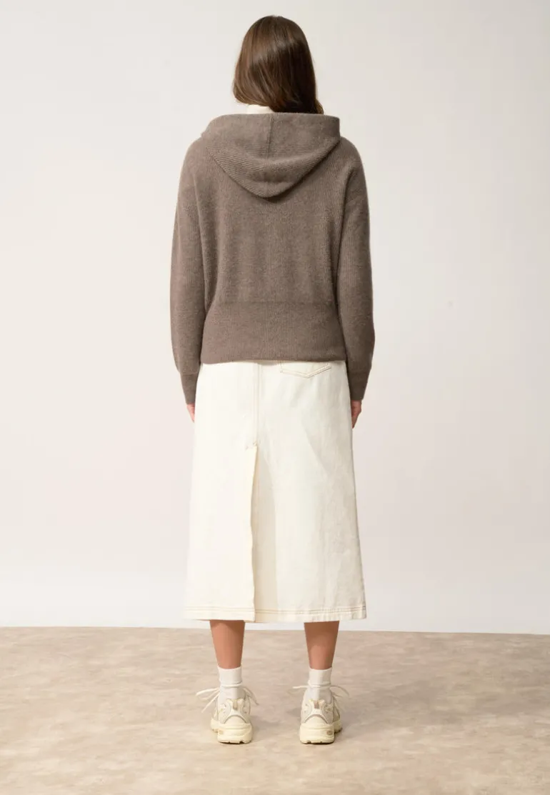 HELGA gilet col zippé capuche taupe chiné