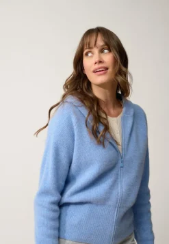 HELGA gilet col zippé capuche sky