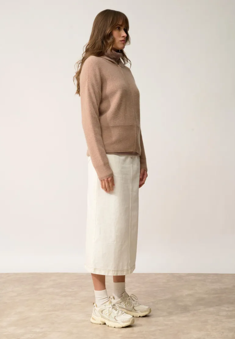 HELGA gilet col zippé capuche camel chiné