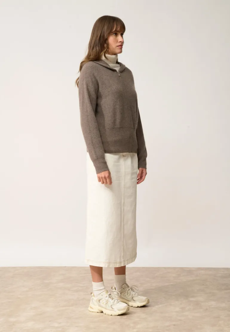 HELGA gilet col zippé capuche taupe chiné