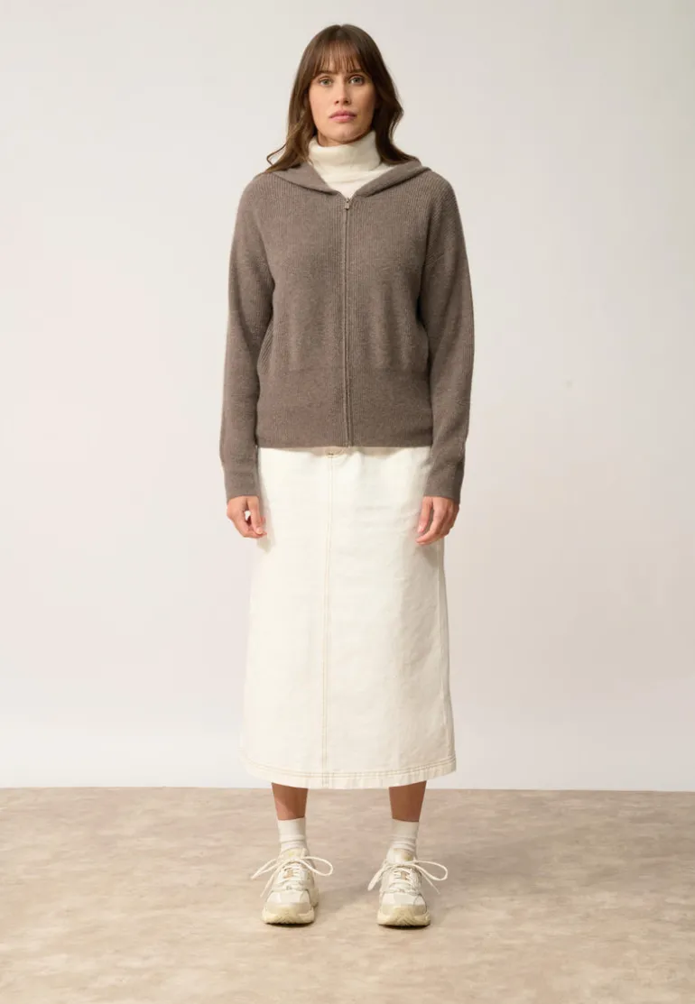 HELGA gilet col zippé capuche taupe chiné
