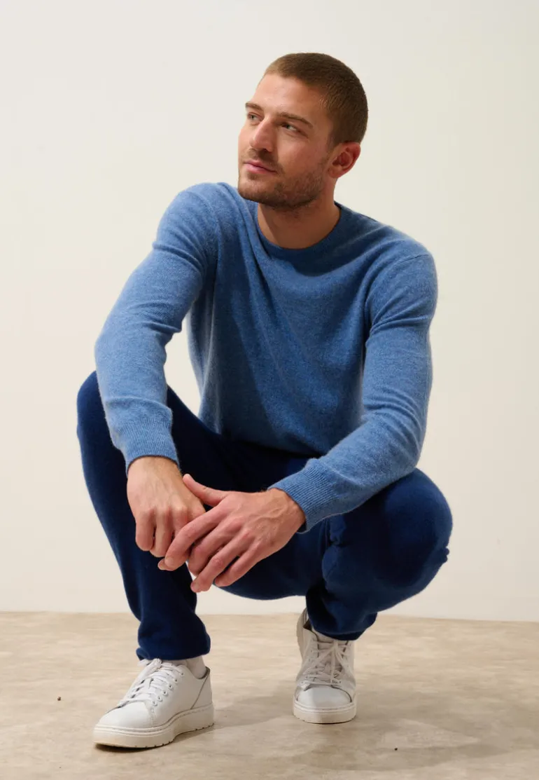 HOWARD pull col rond bleu denim
