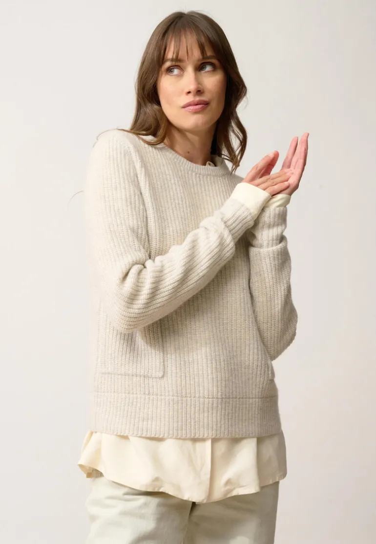 INAYA pull col rond gris perle chiné