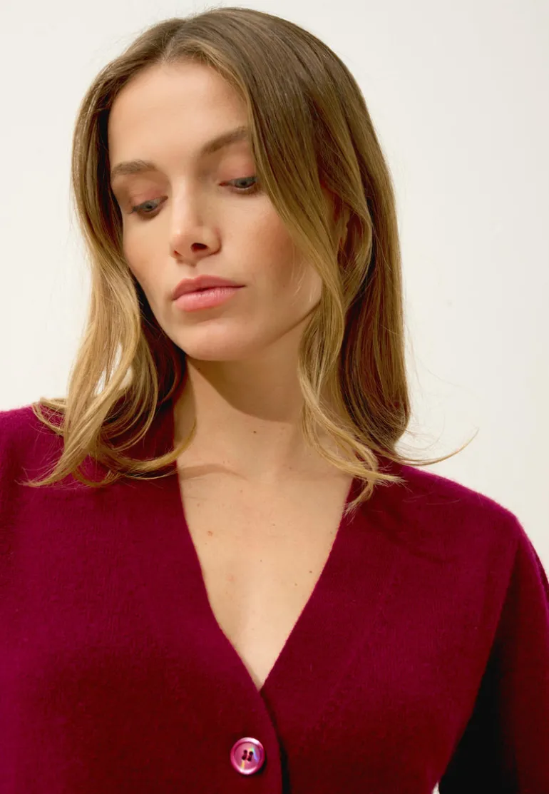 IRIS cardigan col v bordeaux