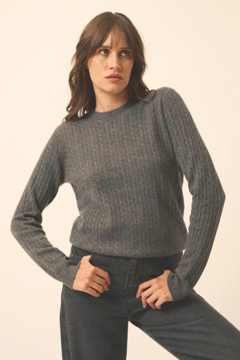 JADE pull col rond anthracite chiné
