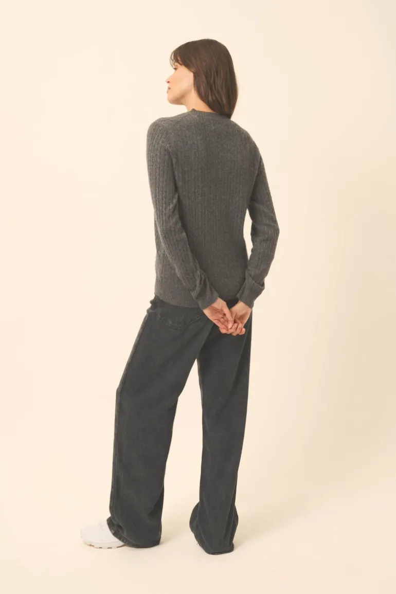 JADE pull col rond anthracite chiné