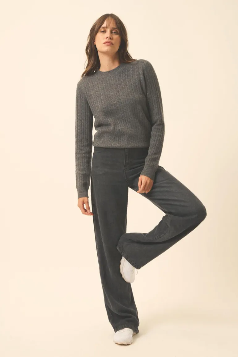JADE pull col rond anthracite chiné