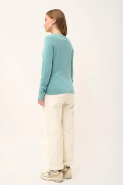 JANE pull col rond vert chiné