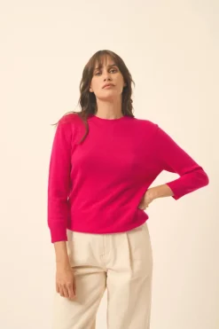 JANICE pull col rond fuchsia