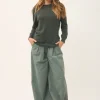 JANICE pull col rond kaki chiné