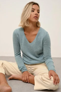 JOAN pull col v aqua chiné