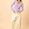 JOAN pull col v mauve chiné