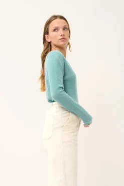JOAN pull col v vert chiné