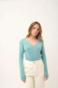JOAN pull col v vert chiné