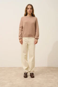 JONA pull col rond camel chiné