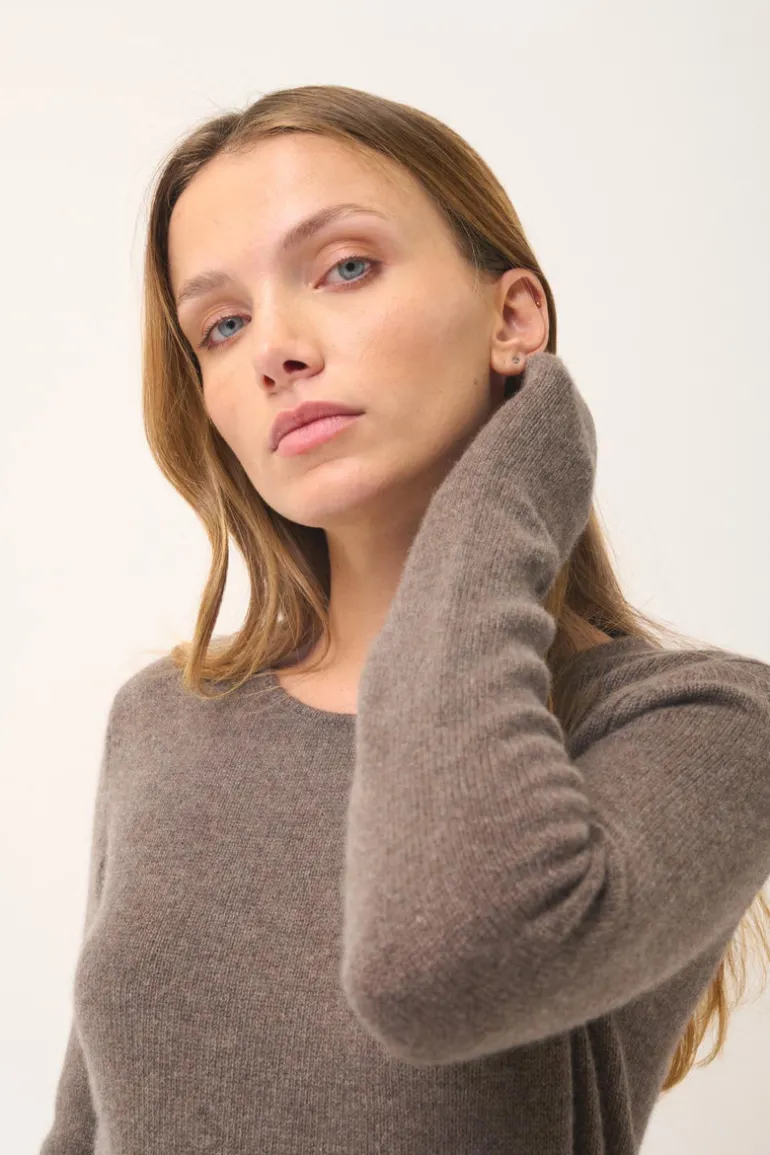 JOYCE pull col rond taupe chiné
