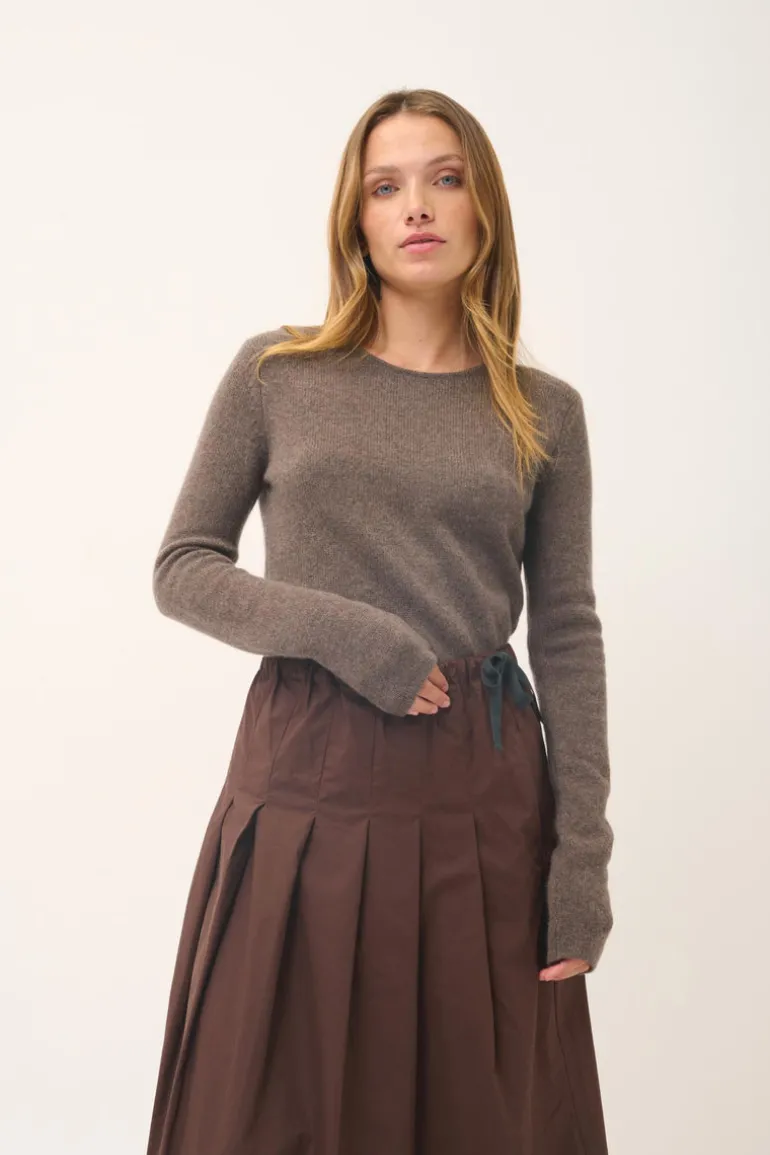 JOYCE pull col rond taupe chiné
