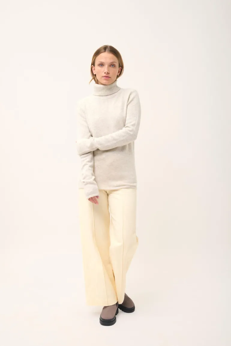JUNE pull col roulé gris perle chiné