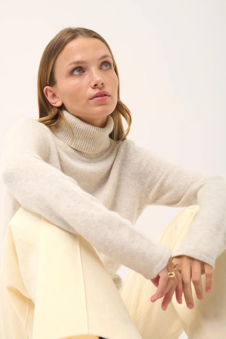JUNE pull col roulé gris perle chiné