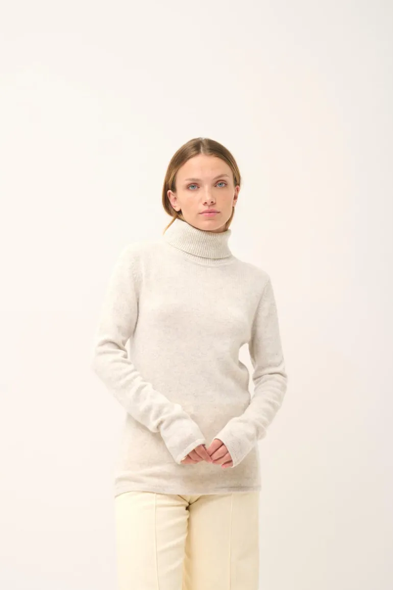 JUNE pull col roulé gris perle chiné