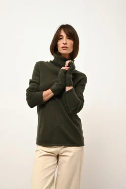 JUNE pull col roulé kaki