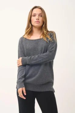 KAREN pull col rond anthracite chiné
