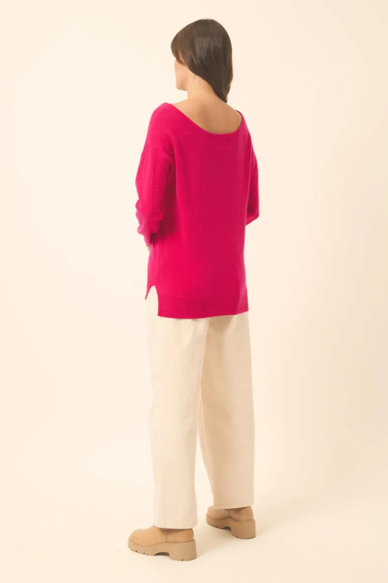 KAREN pull col rond fuchsia