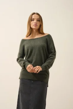 KAREN pull col rond kaki chiné