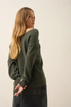 KAREN pull col rond kaki chiné
