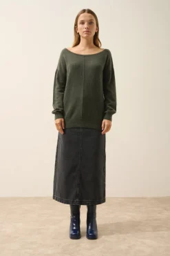 KAREN pull col rond kaki chiné