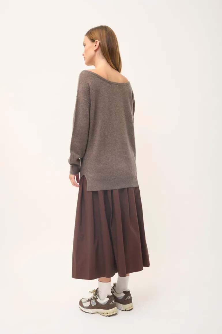 KAREN pull col rond taupe chiné