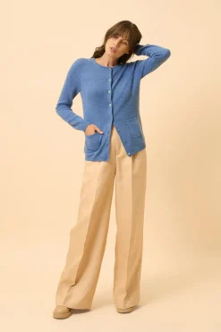 KATHARINE cardigan col rond bleu denim