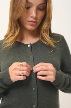 KATHARINE cardigan col rond kaki chiné