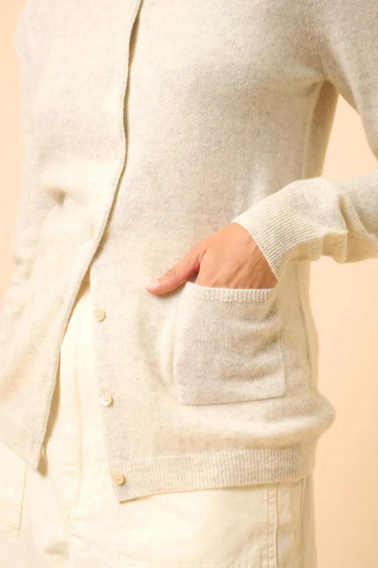 KATHARINE cardigan col rond gris perle chiné