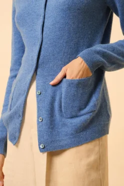 KATHARINE cardigan col rond bleu denim
