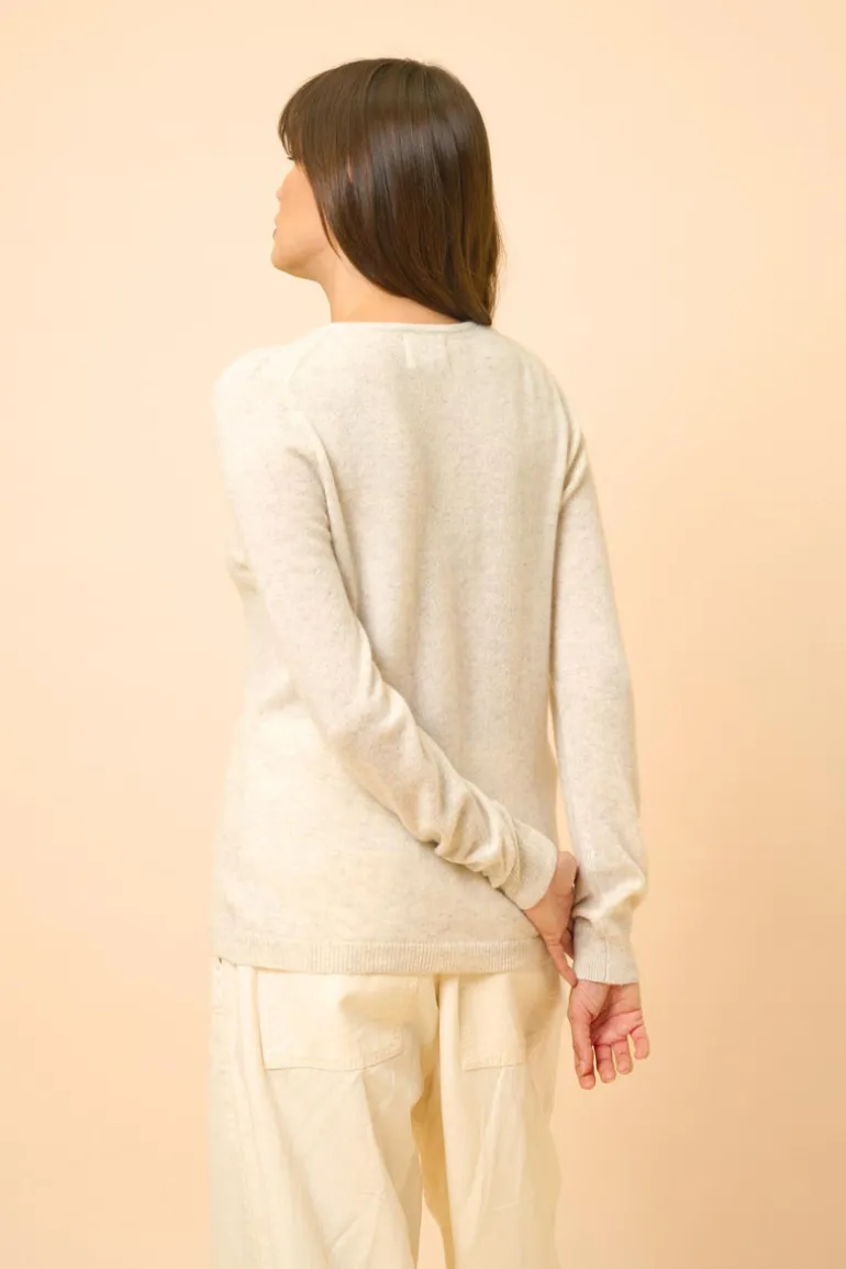 KATHARINE cardigan col rond gris perle chiné