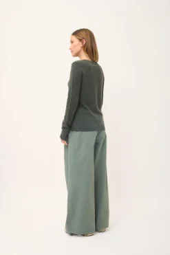 KATHARINE cardigan col rond kaki chiné