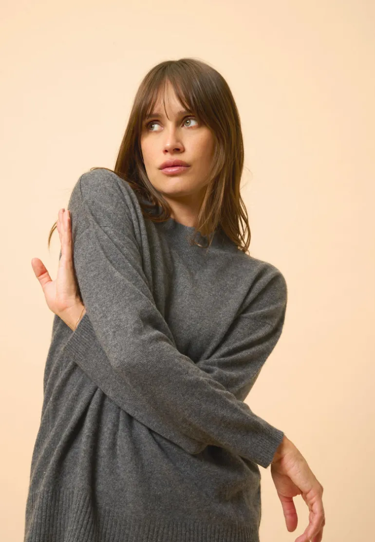 KAYLA pull col rond anthracite chiné